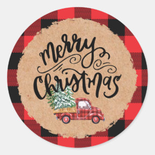 Kraft Buffalo Karo Schrift Weihnachten Holiday Tru Runder Aufkleber