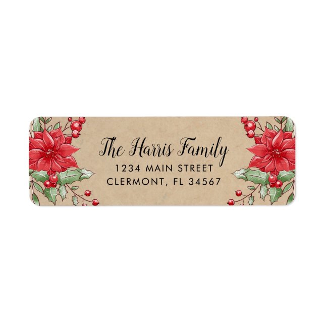 Kraft Christmas Poinsettia Holly Berry Label (Vorne)