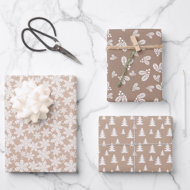 Kraft Country Christmas Designs White Geschenkpapier Set (Vorderseite)