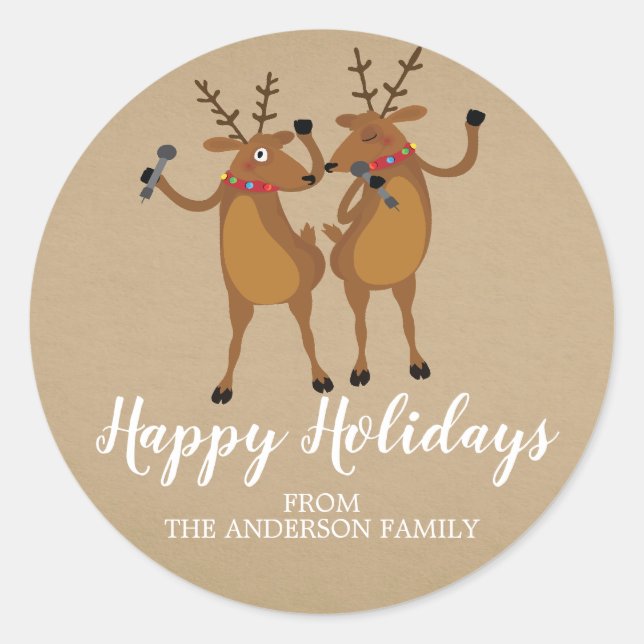 Kraft Dancing Reindeer Weihnachtsaufkleber Runder Aufkleber (Vorderseite)
