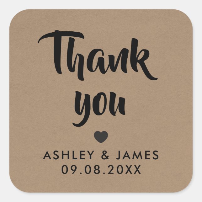Kraft danke Stickers, Hochzeit danke, Kraft Quadratischer Aufkleber (Vorderseite)