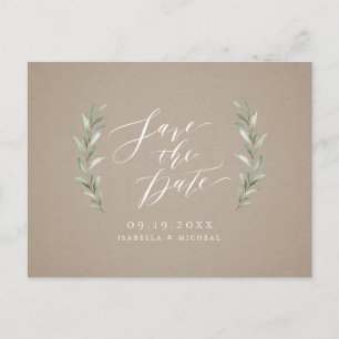Kraft Einfache kalligraphische Hochzeit rustikaler Ankündigungspostkarte
