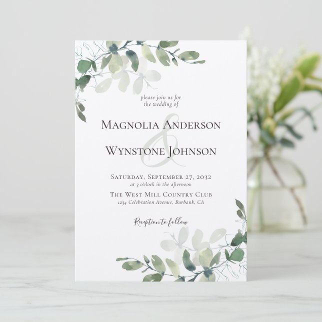 Kraft Eucalyptus Greenery Luxury Wedding Einladung (Stehend Vorderseite)