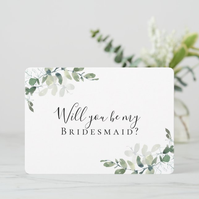 Kraft Eukalyptus Werden Sie meine Bridesmaid? Kart Ankündigung (Stehend Vorderseite)