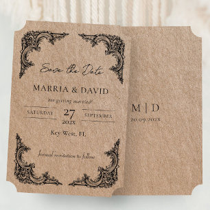 Kraft Floral Barock Rahmen Save-the-Date Initialen Einladung