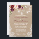 Kraft Floral Burgundy Lights Wedite einladen<br><div class="desc">Kraft Rustic Wedding Mason Jar Lights Lace Watercolor Burgundy Floral Einladung - Burgund Script</div>