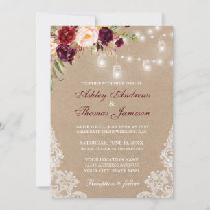 Kraft Floral Burgundy Lights Wedite einladen