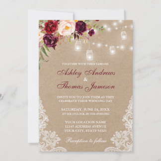 Kraft Floral Burgundy Lights Wedite einladen