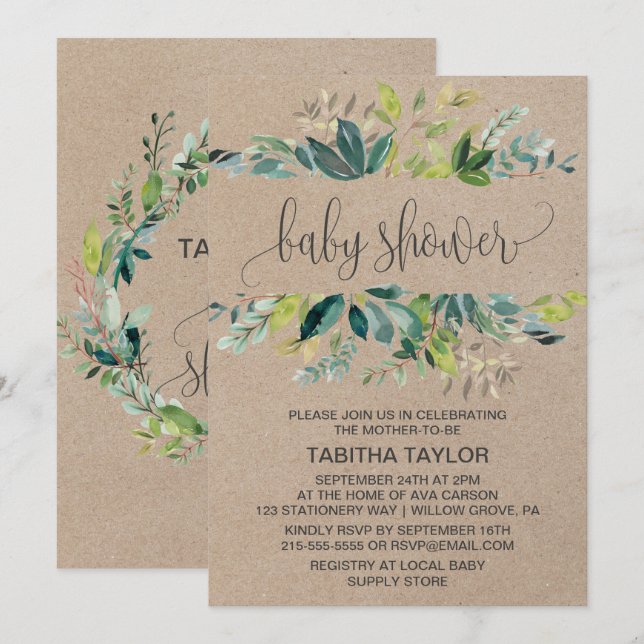 Kraft Foliage Baby Dusche Einladung (Vorne/Hinten)
