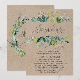 Kraft Foliage Sie sagte Yes Engagement Party Einladung
