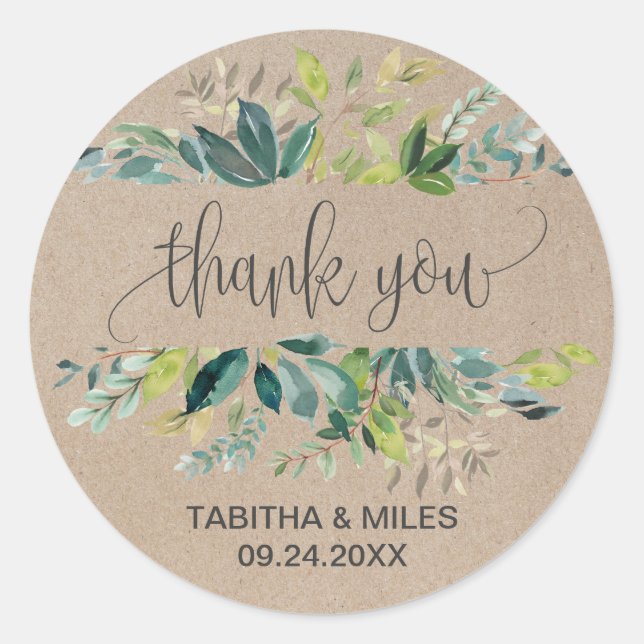 Kraft Foliage Vielen Dank Gastgeschenk Hochzeit Runder Aufkleber (Vorderseite)
