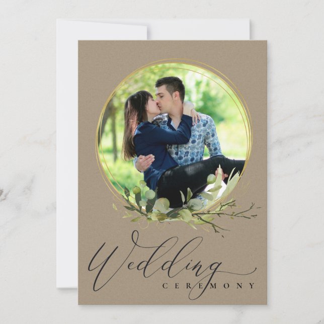 KRAFT FOLIAGE WATERCOLOR FOTO OVERLAY WEDD EINLADUNG (Vorderseite)