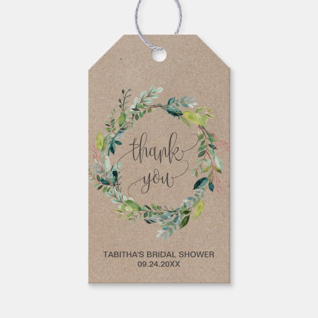 Kraft Foliage Wreath Vielen Dank Geschenkanhänger (Vorderseite)