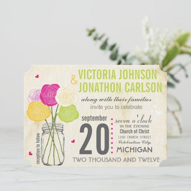 Kraft Foto Ranunculus Rose Moderne Typografie Einladung (Stehend Vorderseite)