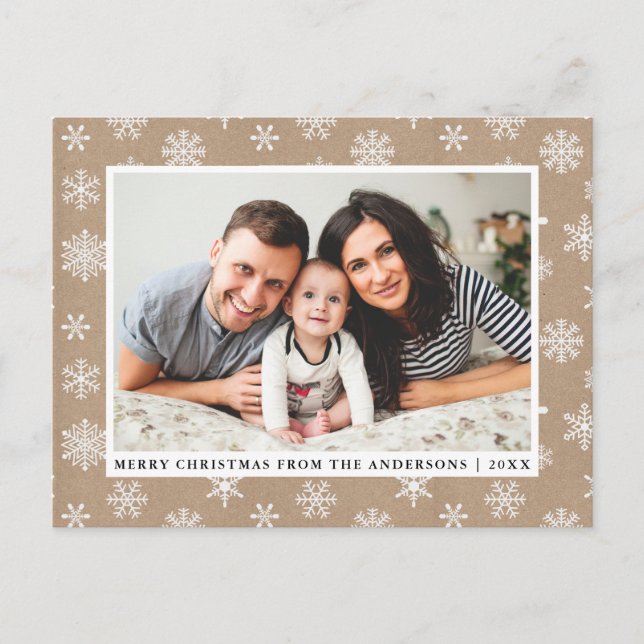 Kraft Frohe Weihnachten Familie Foto Schneeflocken Postkarte (Vorderseite)