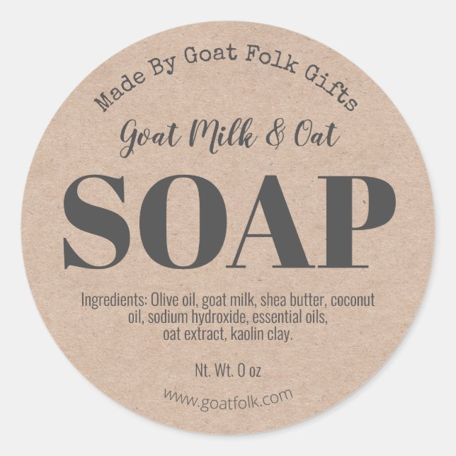 Kraft Goat Milk Soap Labels Runder Aufkleber (Vorderseite)
