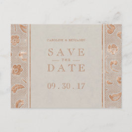 Kraft gold Lace rustikale Hochzeit speichern Sie d Ankündigungspostkarte