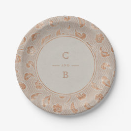 Kraft gold Lace rustikales Land Hochzeit Monogramm Pappteller