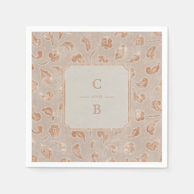 Kraft gold Lace rustikales Land Hochzeit Monogramm Serviette (Vorderseite)