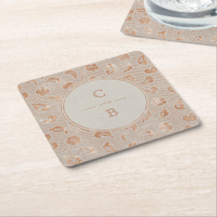Kraft gold Spitze rustikale Hochzeit Monogramm Rechteckiger Pappuntersetzer