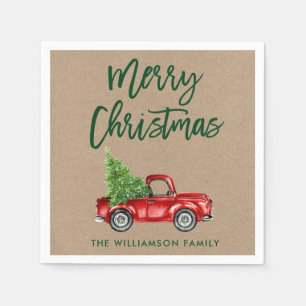Kraft Green Brush Schrift Weihnachten Vintage LKW Serviette