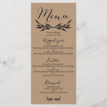Kraft Greenery Wedding Menu Card