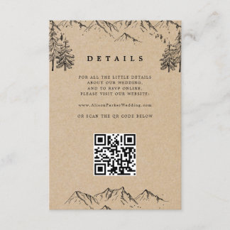 Kraft Hand gezeichnet Berge QR Hochzeitdetails Begleitkarte