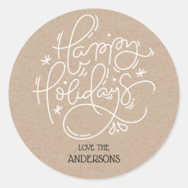 Kraft Happy Holidays Handgeschriebener Skriptumsch Runder Aufkleber