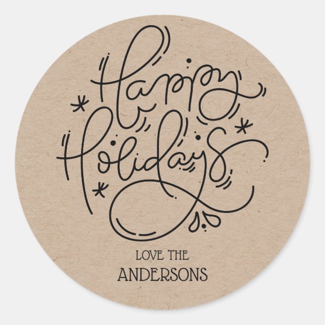 Kraft Happy Holidays Handgeschriebener Skriptumsch Runder Aufkleber (Vorderseite)