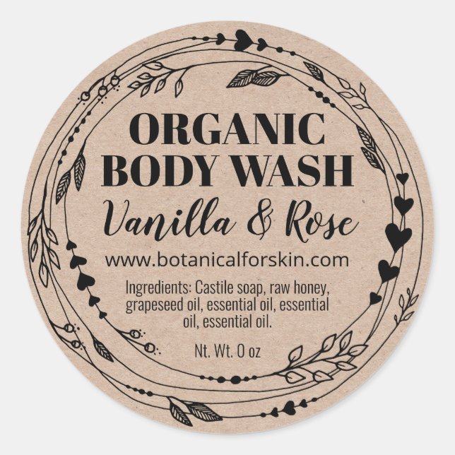 Kraft-Hausgemachte Bio Body Wash Labels Runder Aufkleber (Vorderseite)