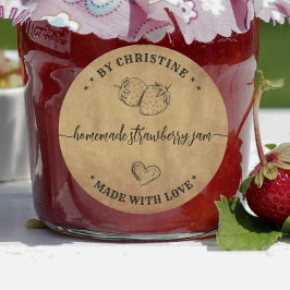 Kraft Heart Handmade mit Liebe Erdbeerkonfitüre  Runder Aufkleber