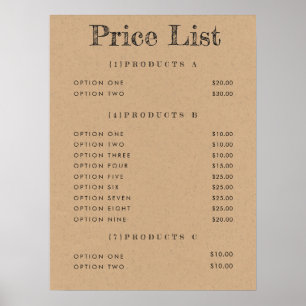 Kraft Hintergrund Preisliste Menü Mattdruck Poster