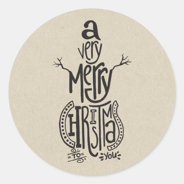 Kraft Holiday Christmas MERRY CHRISTMAS Snowman Runder Aufkleber (Vorderseite)