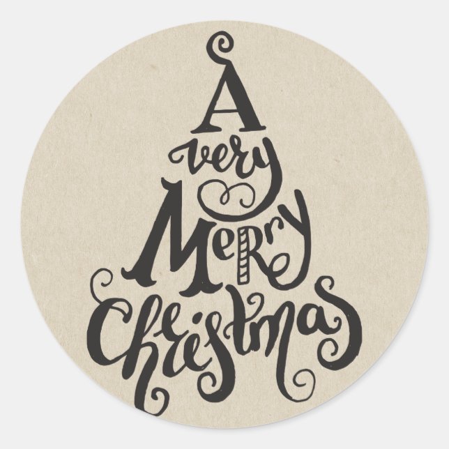 Kraft Holiday Christmas Tree MERRY CHRISTMAS Runder Aufkleber (Vorderseite)