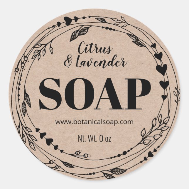 Kraft Homemade Floral Soap Labels Runder Aufkleber (Vorderseite)