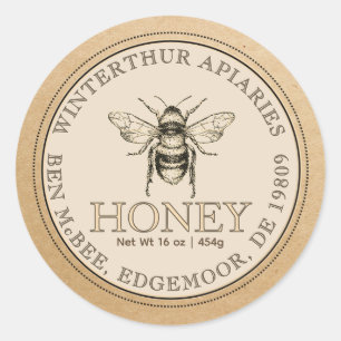 Kraft Honey Jar Vintag Bee Label Runder Aufkleber