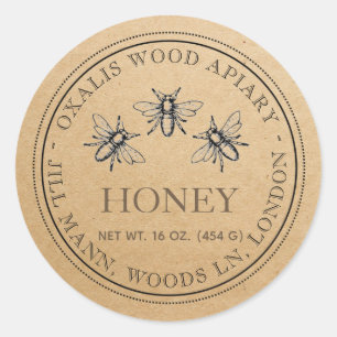 KRAFT Honey Label mit heraldischen Bienen Runder Aufkleber