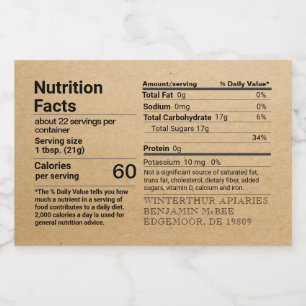 Kraft Honey Nutritions Label Rectangle Lebensmitteletikett