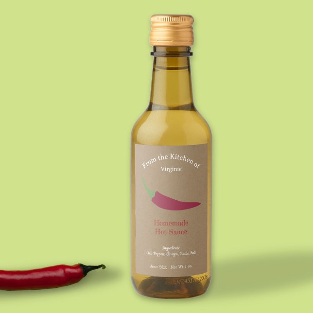 Kraft Hot Sauce Label Aufkleber - Chili Pepper (Rustic Hot Sauce Label Sticker - Red Pepper)