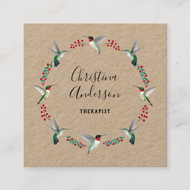 Kraft Hummingbird Wreath Quadratische Visitenkarte (Vorderseite)