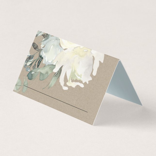 KRAFT IVORY WHITE FLORAL BUNCH WEDING PLATZKARTEN (Vorderseite)