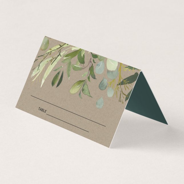 KRAFT LEAFY GREEN GOLD FOLIAGE MARIAGE CARTE DE PL (Front)