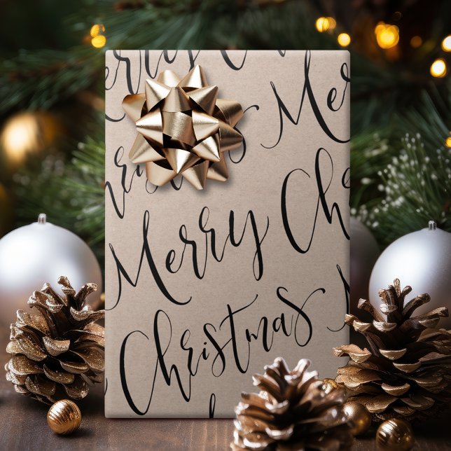 Kraft Merry Christmas Calligraphy Holiday Geschenkpapier (Kraft Merry Christmas Calligraphy Holiday Wrapping Paper)