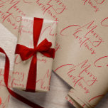 Kraft Merry Christmas Red Script Wrapping Paper Geschenkpapier<br><div class="desc">Kraft Frohe Weihnachten roten Drehbuch Packpapier.</div>
