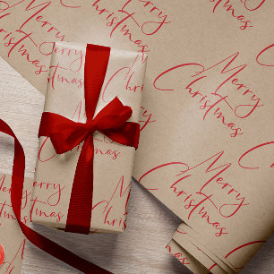Kraft Merry Christmas Red Script Wrapping Paper Geschenkpapier