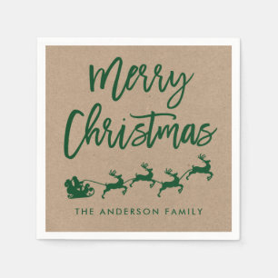 Kraft Modern Brush Script Weihnachtsgrün Serviette