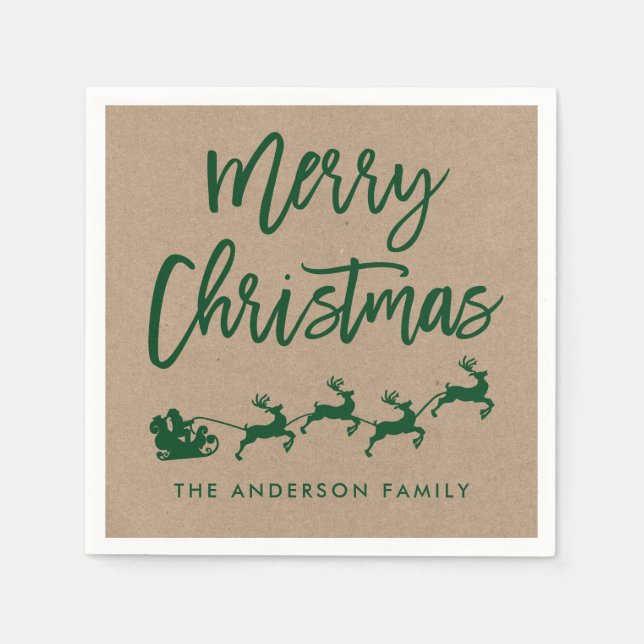 Kraft Modern Brush Script Weihnachtsgrün Serviette (Vorderseite)