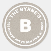 Kraft Monogram Address Classic Round Aufkleber