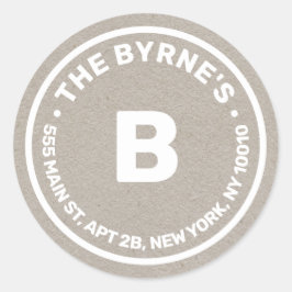 Kraft Monogram Address Classic Round Aufkleber