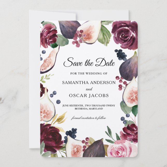 Kraft Moody & rustikale Burgundy Figuren & Blume R Save The Date (Vorderseite)
